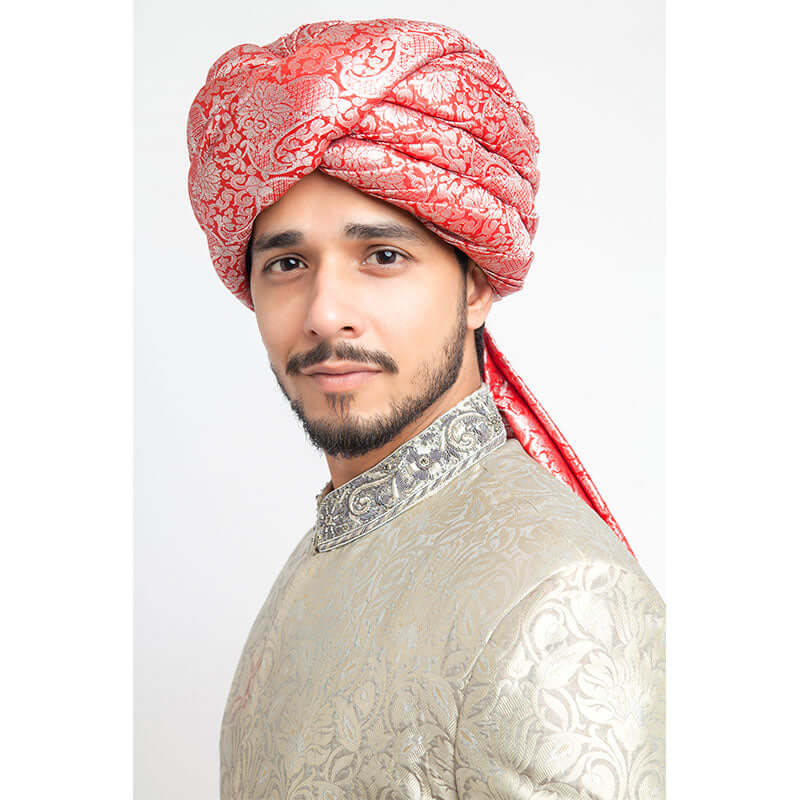 Ash Grey Pure Brocade Silk Sherwani