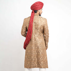 Gold Brocade Silk Form Fitted Sherwani