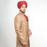 Gold Brocade Silk Form Fitted Sherwani