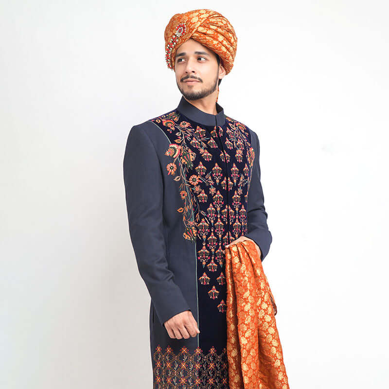 Black Velvet Form Fitted Sherwani