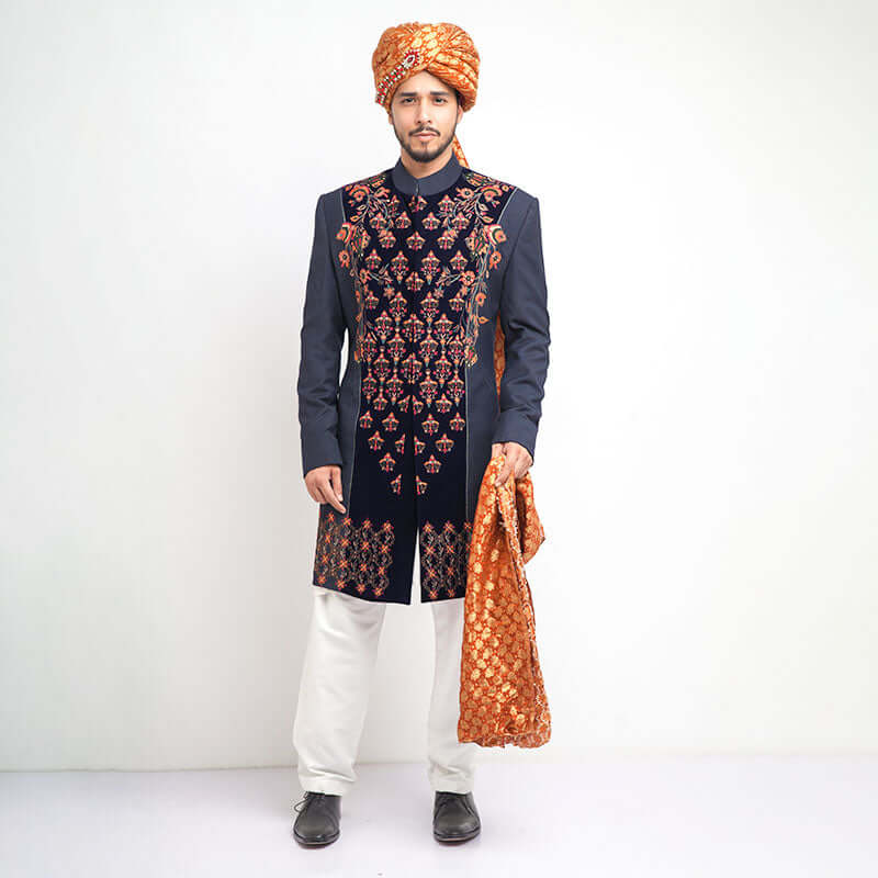 Black Velvet Form Fitted Sherwani