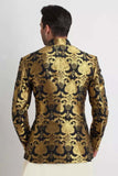 Black & Bright Gold Pure Silk Jamavar Prince Coat AI-JKT-00004