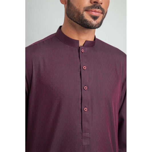 Handwoven Maroon Diamond Lattice Cotton Kurta