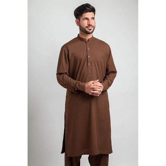 Brown Designer Salwar Kameez with Edgy Mandarin Collar