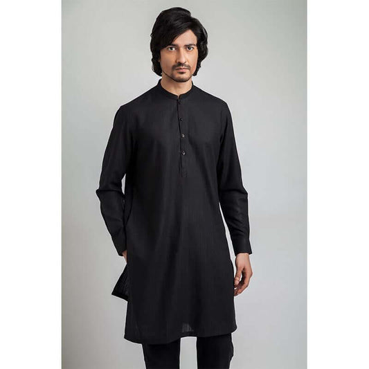 Classic Mandarin Collar Black Shalwar Kameez