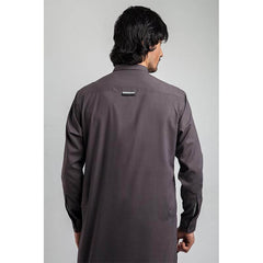 Charcoal Grey Edged Collar Shalwar Kameez