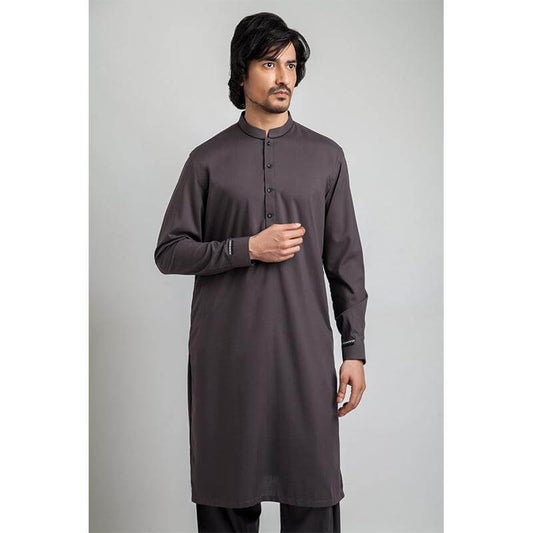 Charcoal Grey Edged Collar Shalwar Kameez