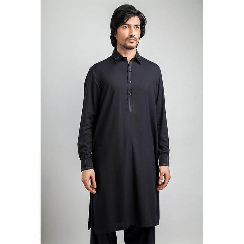 Double Collar Black -Formal Shalwar Kameez