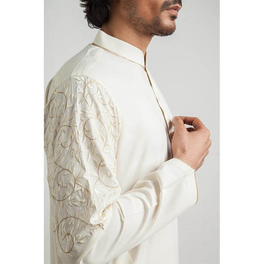 Cream-Colored Jaal Embroidered Shalwar Kameez