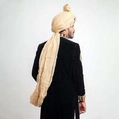 Jet Black Cocktail Velvet Form-Fitted Sherwani