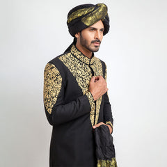 Jet Black Form-Fitted Sherwani