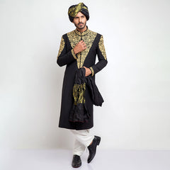 Jet Black Form-Fitted Sherwani