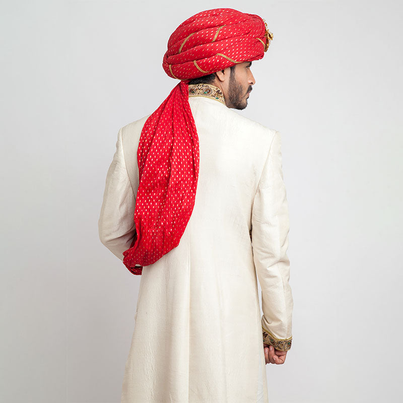 Ivory Raw Silk Form-Fitted Sherwani