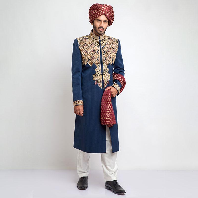 Royal Blue Form Fitted Sherwani – The house of Arsalan Iqbal