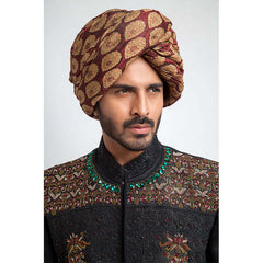 Jet Black Pure Jamavar Silk Form-Fitted Sherwani