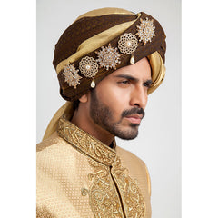 Medium Gold Pure Jamavar Silk Form-Fitted Sherwani