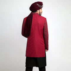 Burgundy and Maroon Velvet Short Sherwani