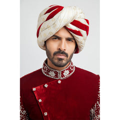 Burnt Red Velvet Form-Fitted Sherwani