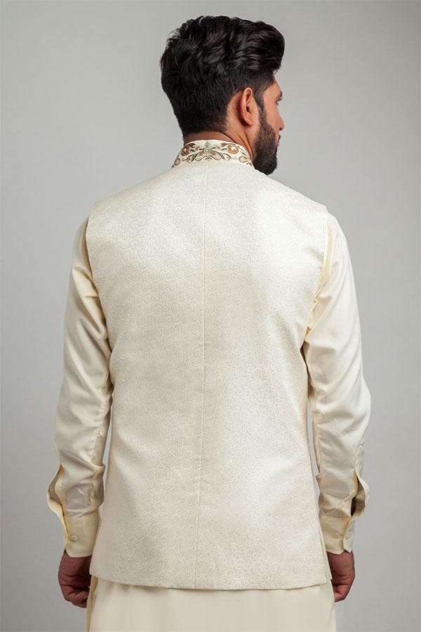 Ivory Brocode Waistcoat For Men 