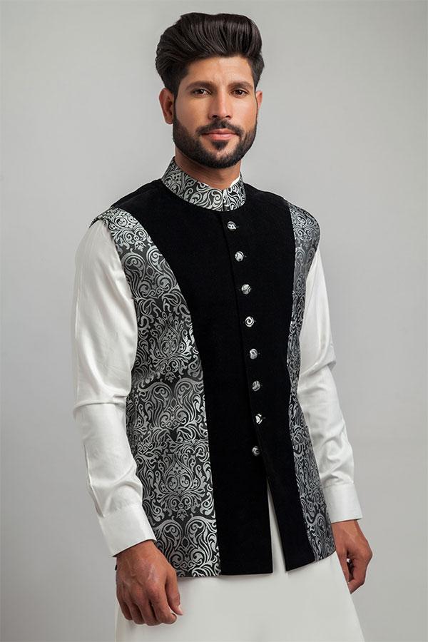 Waistcoat For Men in Black and Silver