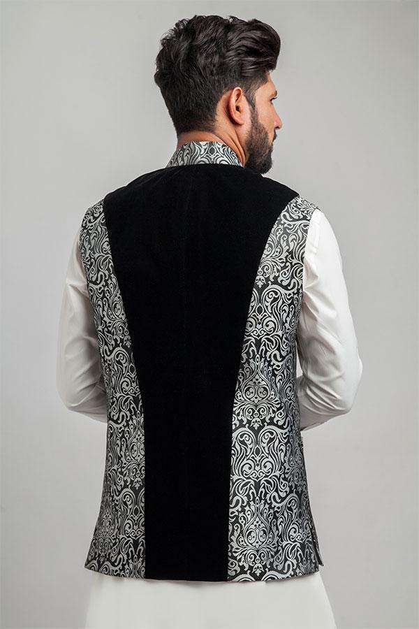 Waistcoat For Men in Black and Silver 