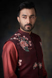 Deep Maroon Handcrafted Embroidered Waistcoat