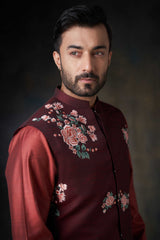 Deep Maroon Handcrafted Embroidered Waistcoat