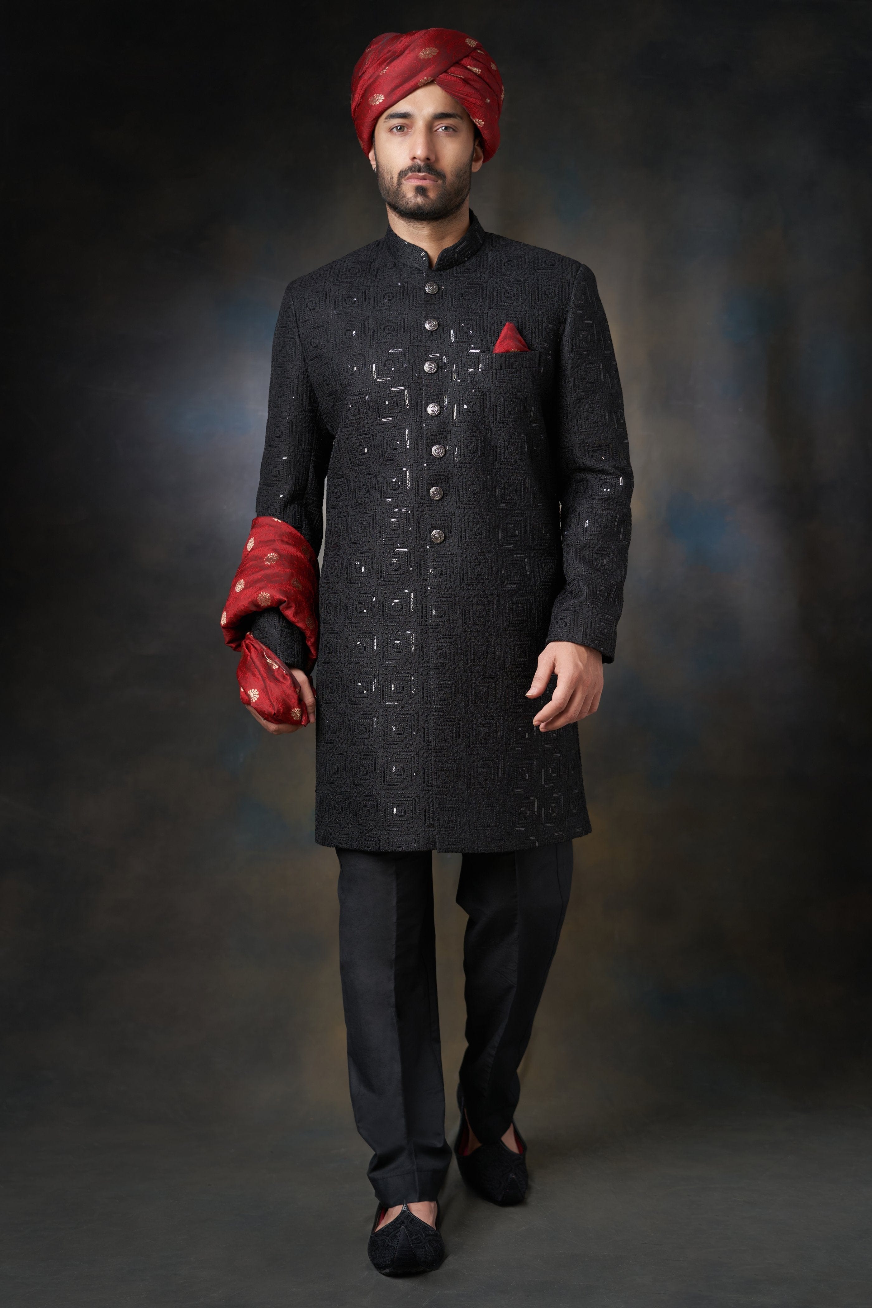 Buy Weddign Wear Jacquard Grey Men Sherwani MSTV01530