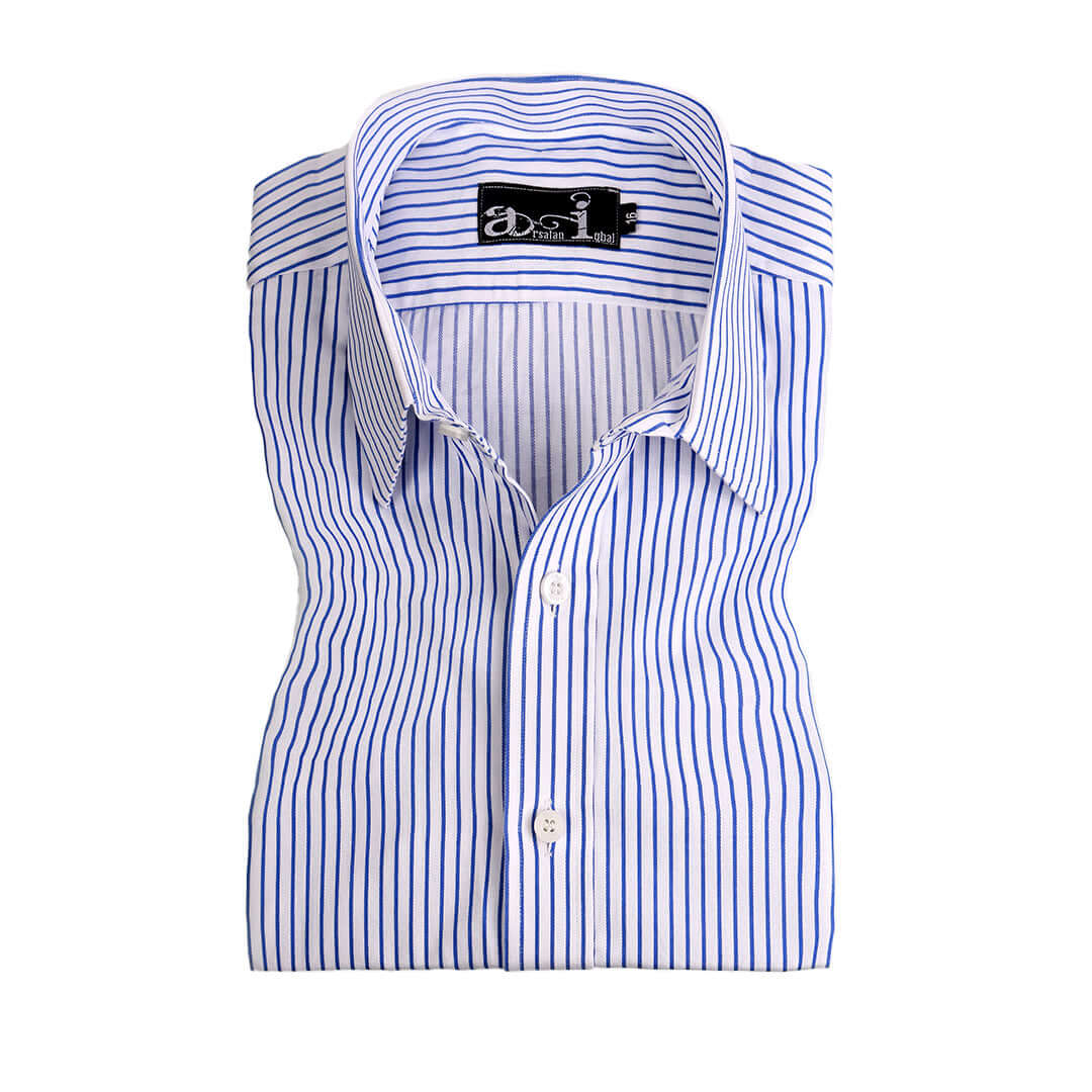 Blue Stripes on White Formal Shirt