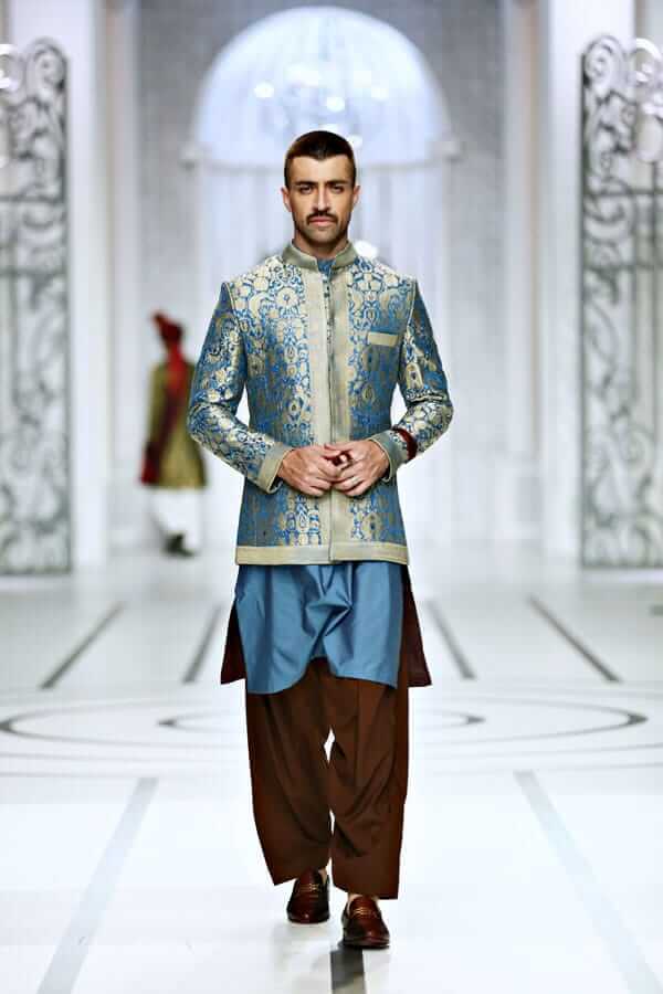 Blue Brocade Prince Jacket