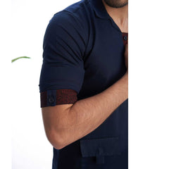 Premium Textured Navy Blue Kurta with Maroon Brocade