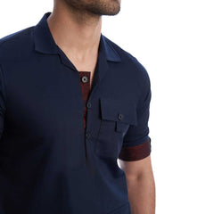 Premium Textured Navy Blue Kurta with Maroon Brocade