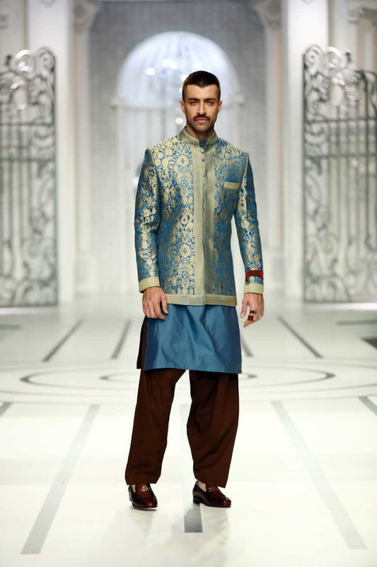 Blue Brocade Prince Jacket