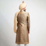 Antique Gold and Black Brocade Sherwani with intricate Zardozi embroidery