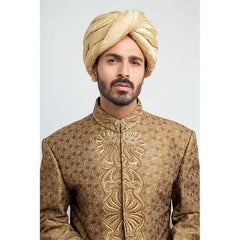 Antique Gold Brocade Silk Form-Fitted Sherwani by Arsalan Iqbal