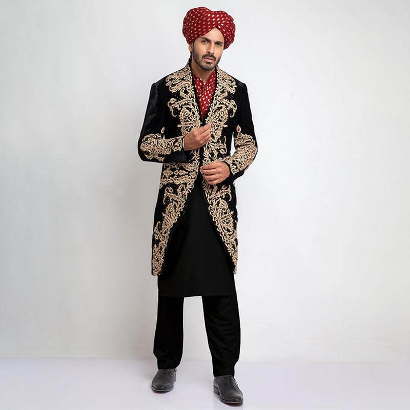 Black Shux Sherwani with Heavy Anchor Threadwork – The house of Arsalan ...