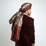  Deep Burgundy Velvet Form-Fitted Sherwani with rich texture and detailed embroidery