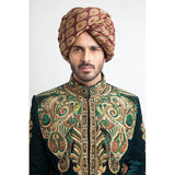  Luxurious deep sea green velvet sherwani with tailored fit for grooms