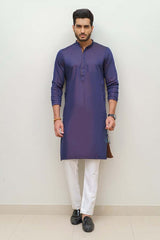 Bluish Purple kurta and White Pyjama 