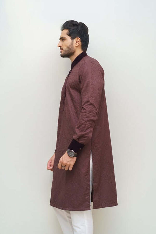 Brown Viscose Blended Cotton Kurta