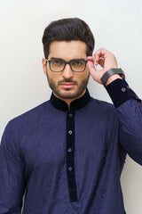 Blue on Blue Embroidered Cotton Kurta