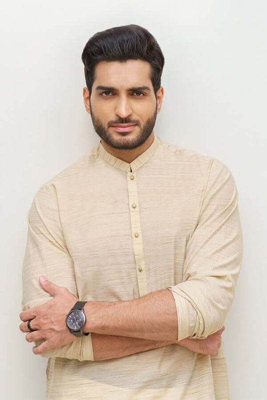 Premium Textured White Cotton Kurta with Metal Buttons