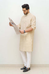 Premium Textured White Cotton Kurta with Metal Buttons