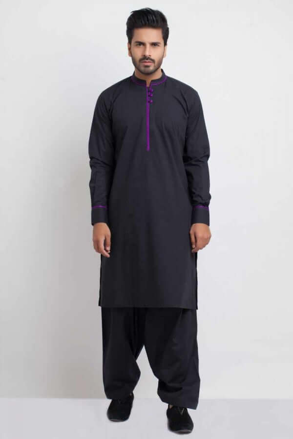 Soft Black Cotton Shalwar Kameez