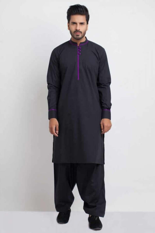 Soft Black Cotton Shalwar Kameez