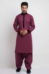 Velvet-Detailed Maroon Soft Cotton Shalwar Kameez