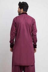 Velvet-Detailed Maroon Soft Cotton Shalwar Kameez