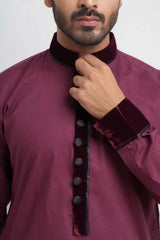 Velvet-Detailed Maroon Soft Cotton Shalwar Kameez