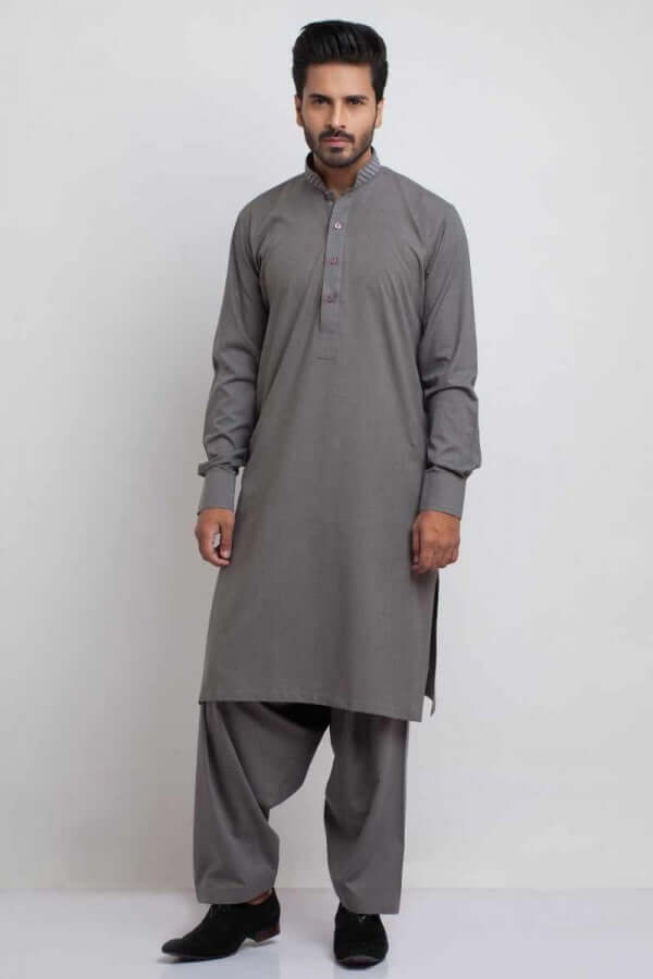 Elegant Grey Shalwar Kameez with Motif Embroidery