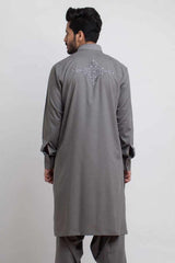 Elegant Grey Shalwar Kameez with Motif Embroidery